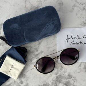 Gucci Black and Gold Round Sunglasses new